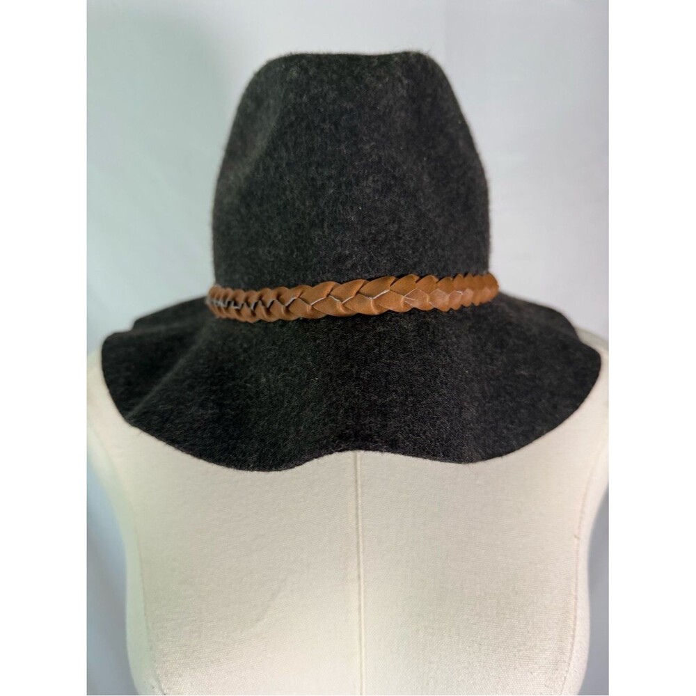 Billabong Charcoal Gray 100% Wool Felt Fedora Hat with Braided Band OS